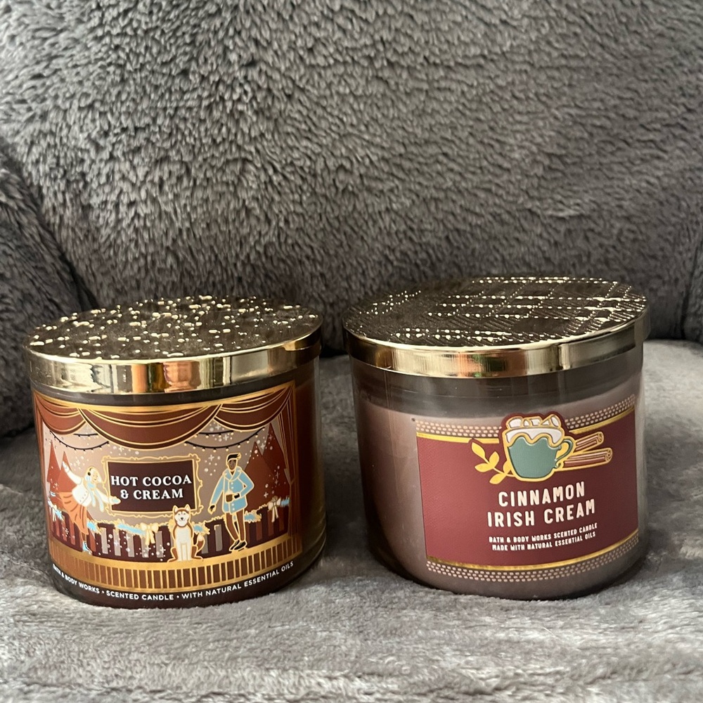 Hot Cocoa & Cream and Cinnamon Irish Cream Bath and Body Works candle bundle